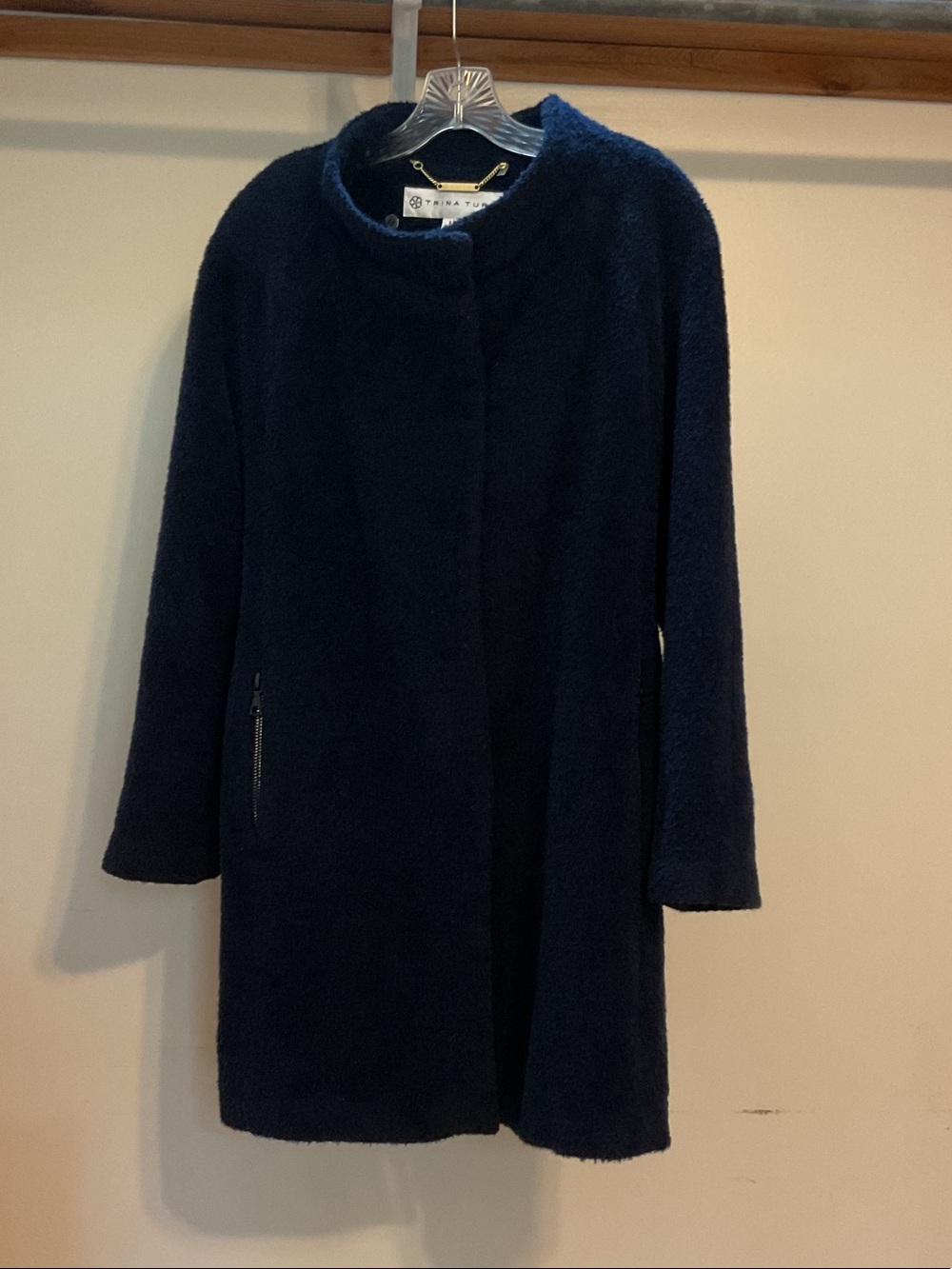 Trina Turk Navy Faux Shearling Teddy Coat